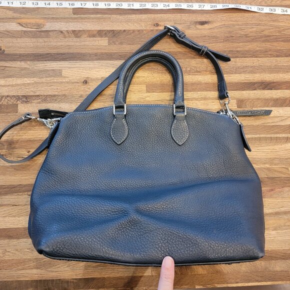 Dooney & Bourke Dillen Satchel Navy Pebbled Leather Double Pocket Hobo Bag - Picture 2 of 15